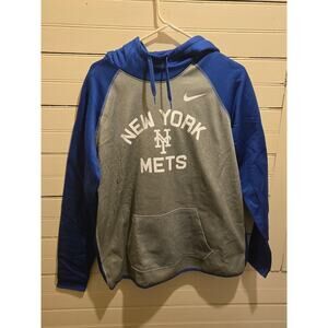 Nike Hoodie Mens L New York Mets Dri-Fit Pullover Gray Blue Sweatshirt